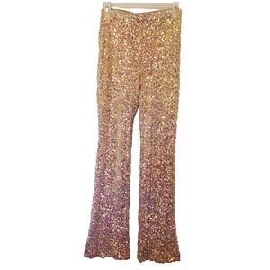 Sequin Mid Rise Flare Pants Disco Forever 21  Women's Sz S Pullon Peach Pink NYE